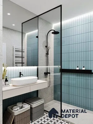 A bathroom with a large tub in the middle of the room and two sinks and two sinks on the wall next to a bathtub in front of a white wall next to a wooden stool in a white